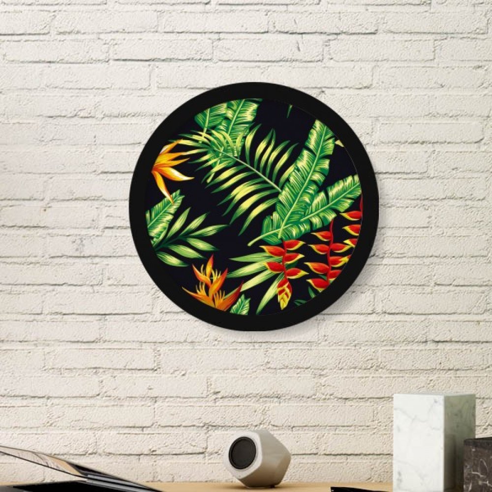 Cadre photo ronde en bois dessin flore art peinture décoration noir