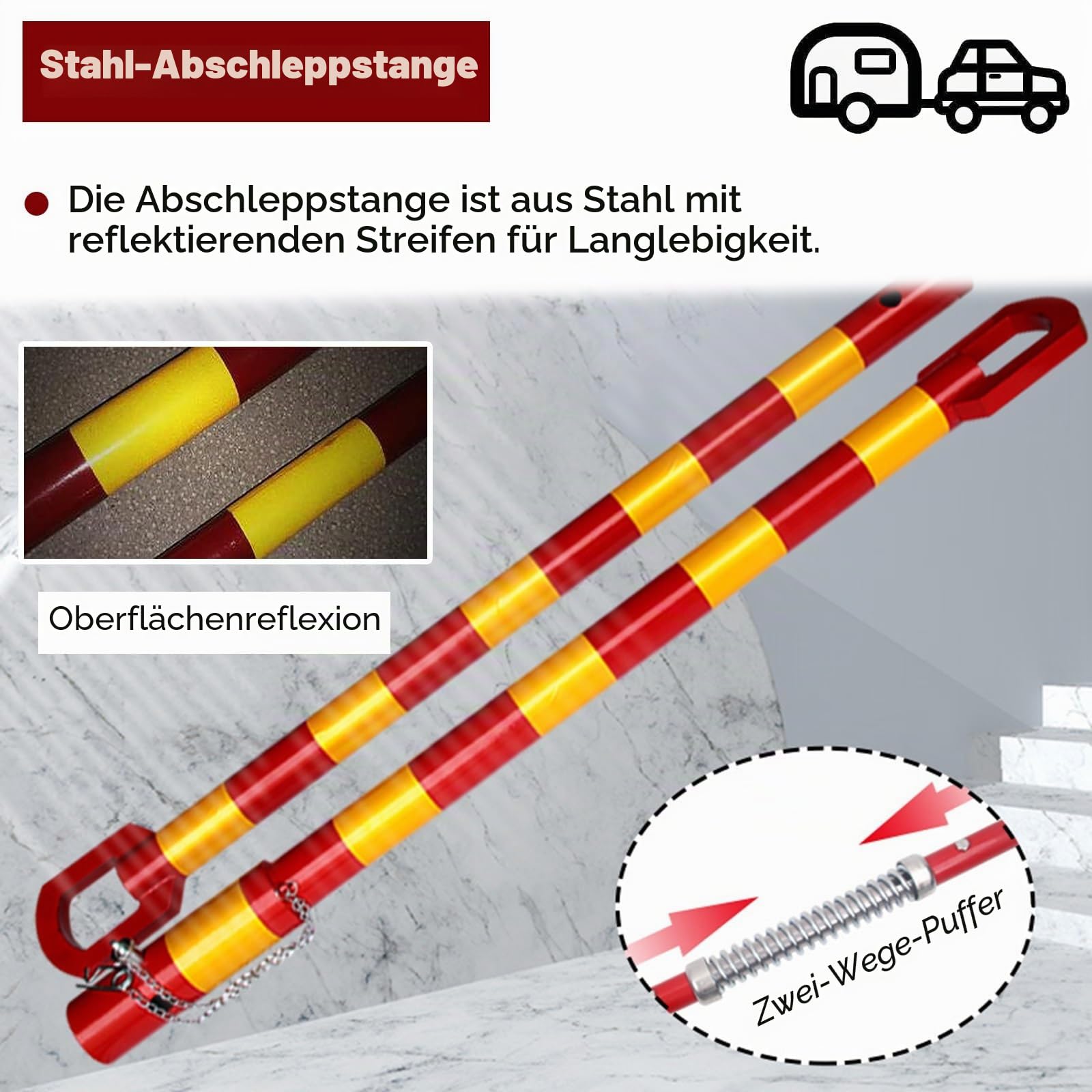AMUFJJ abschleppstange Abschleppstange Für Pkw Kugelkopf, 3 T/ 5 T/ 6 T/ 8 T/ 20 T/ 30 T/ 50 T Abschleppstange Mit Zugkupplung Für Pkw Mit Anhängerkupplung, Mit Zwei-Wege-Dämpfung(3 ton)