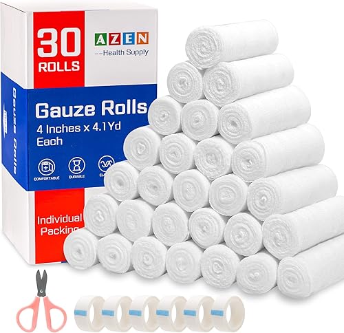 Miniatura 13 de AZEN Paquete de 25 rollos de gasa, 7,5 cm x 3,7 m, suministros médicos premium y suministros de primeros auxilios, vendaje envolvente para