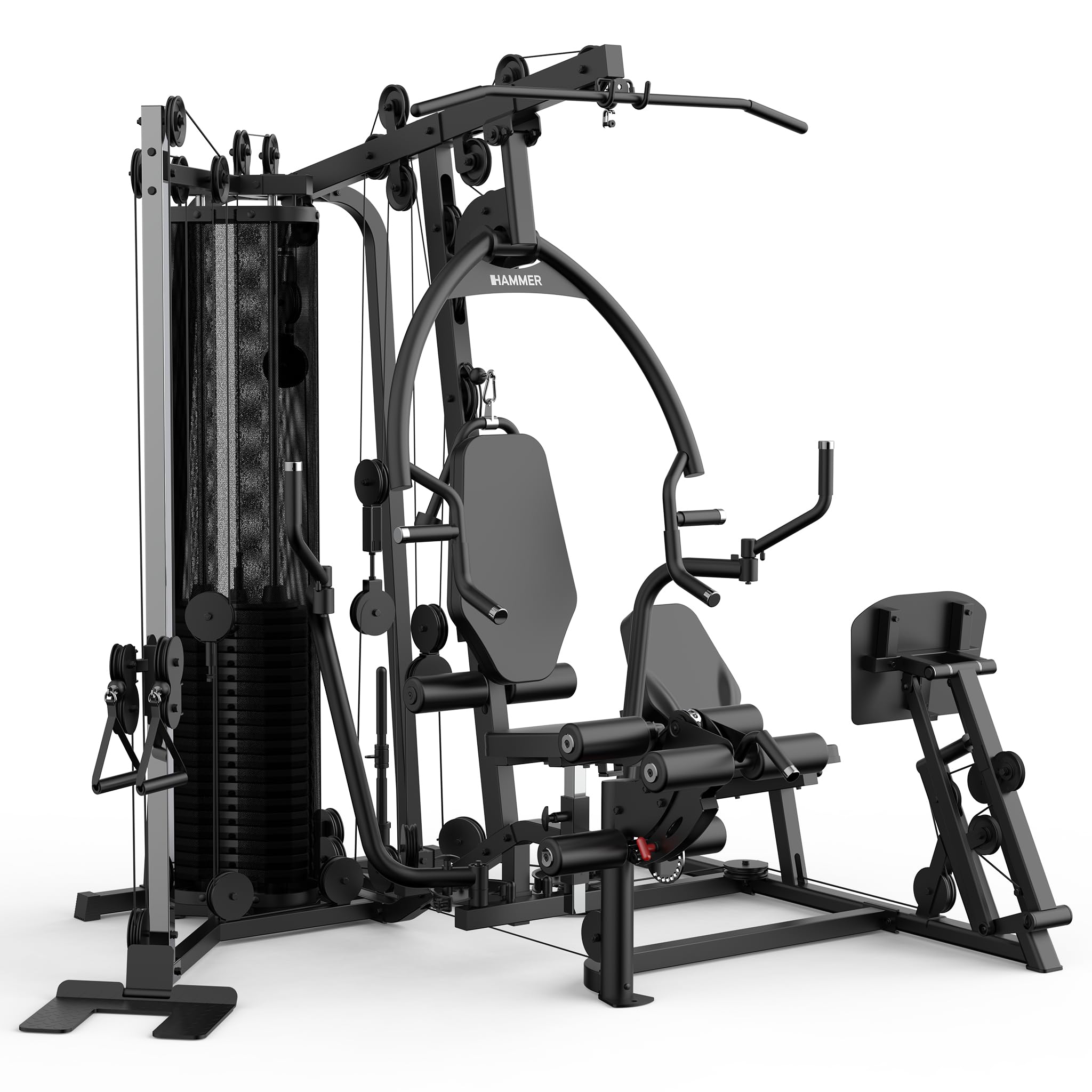 HAMMER Kraftstation Autark 6800 ´26 - Studio-Trainingsturm, Beinpresse, Seilzugturm mit höhenverstellbarem Kabelzug, 100 kg Gewichteblock verteilt auf 20 Platten à 5 kg