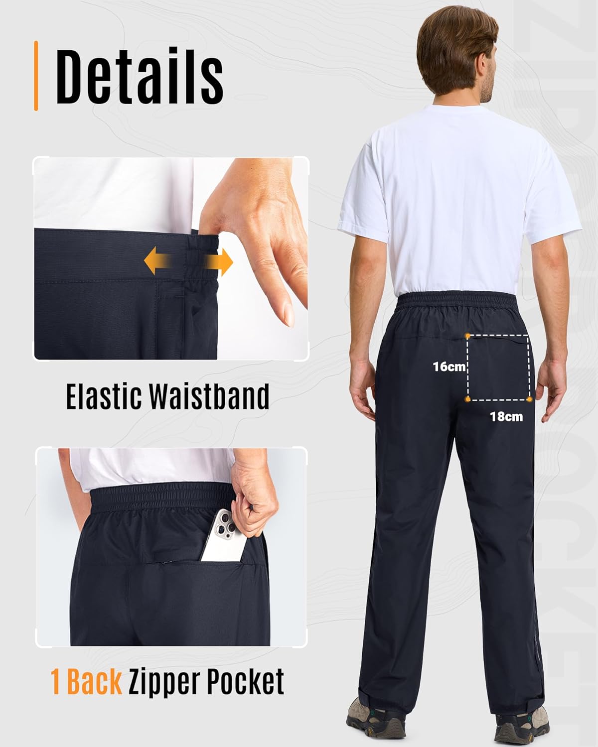 33,000ft Men's Rain Pants Full Zip Waterproof Pants Breathable Rain Over Trousers for Outdoor Hiking Golf Work - Image 5