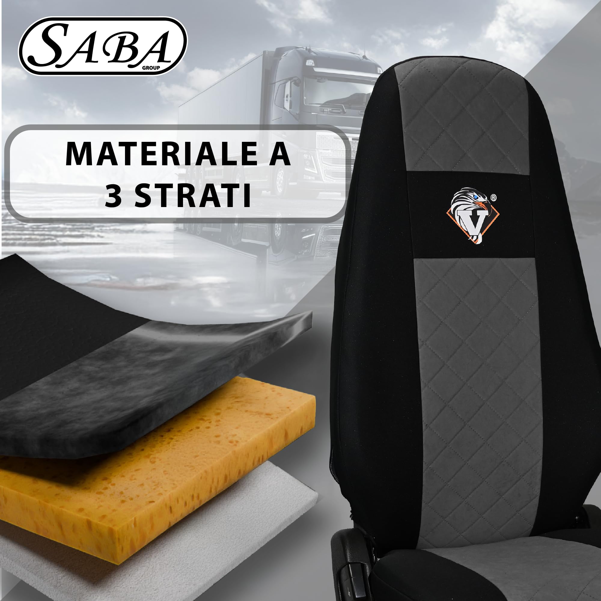 SABA Coprisedile Auto per Volvo FH4 ​​​​, 1 cinghia, Grigio | Accessorio camion per protezione sedile - coprisedile resistente per sedili anteriori - protezione dallo sporco