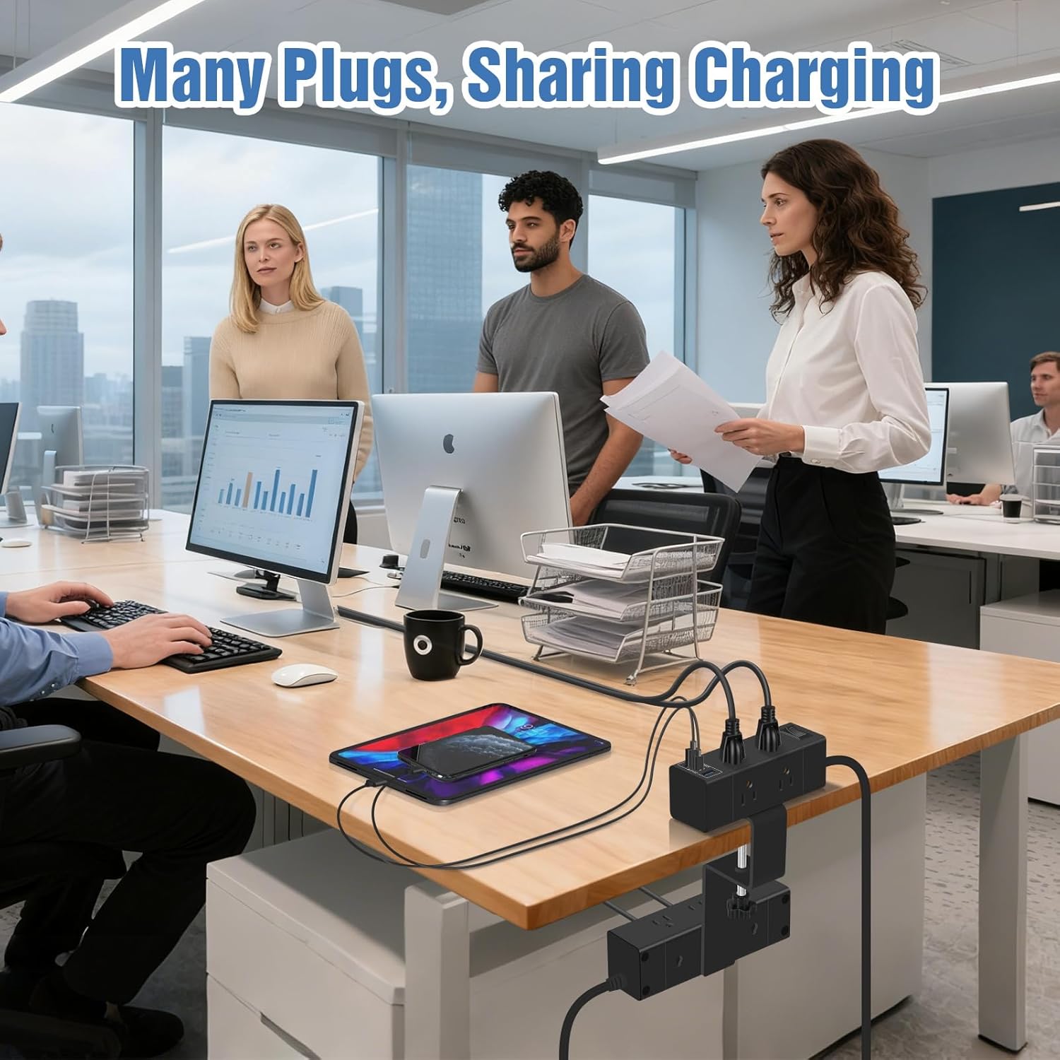 Dual Layer Desk Clamp Power Strip - Under Desk Power Strip - 15 Outlets 6 USB Ports - Desktop Edge Mount Outlet Charging Station - Clamp on Surge Protector USB C for Office, Home, Desk Accessories