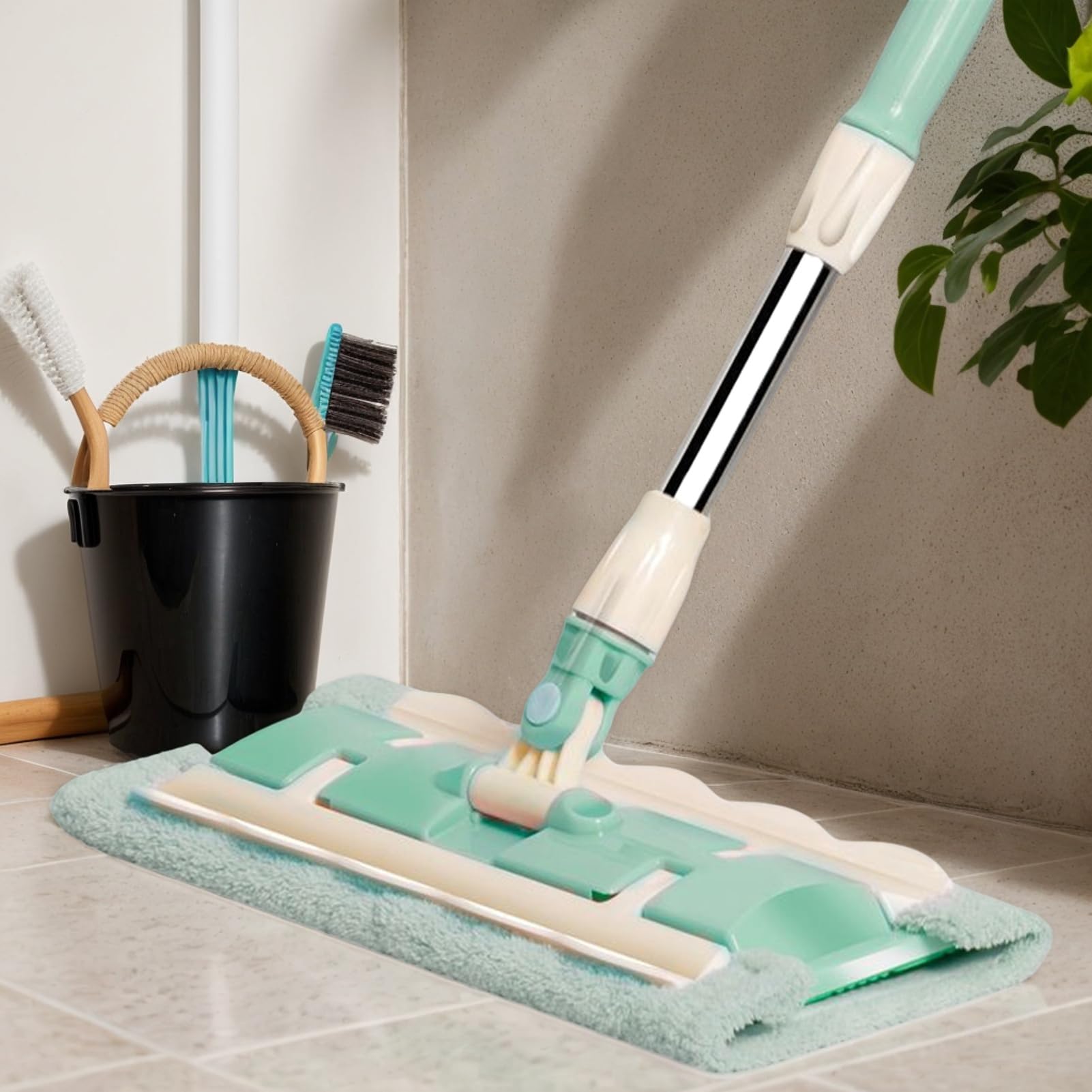 Bodenmop | Wiederverwendbarer Mopp Mit 4 Waschbaren Pads & Staubschaber | 360° Drehbares Teleskop-Reinigungswerkzeug Für Holz, Laminat & Fliesen | Effizient & Umweltfreundlich Für Den Haushalt