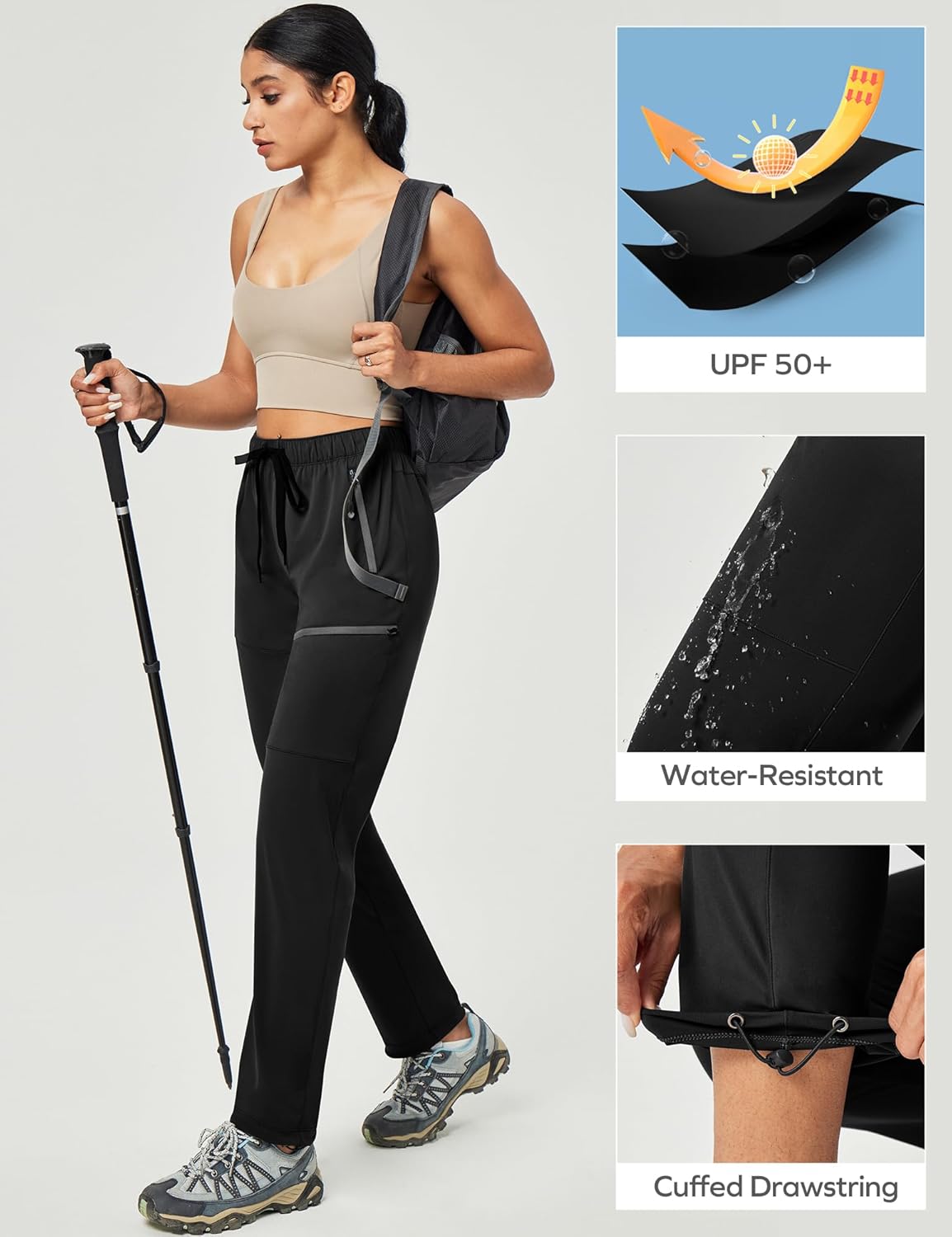 Ewedoos Hiking Pants Women with Zipper Pockets Lightweight Water Resistant Cargo Pants Quick Dry UPF 50+ Travel Camping - Image 5