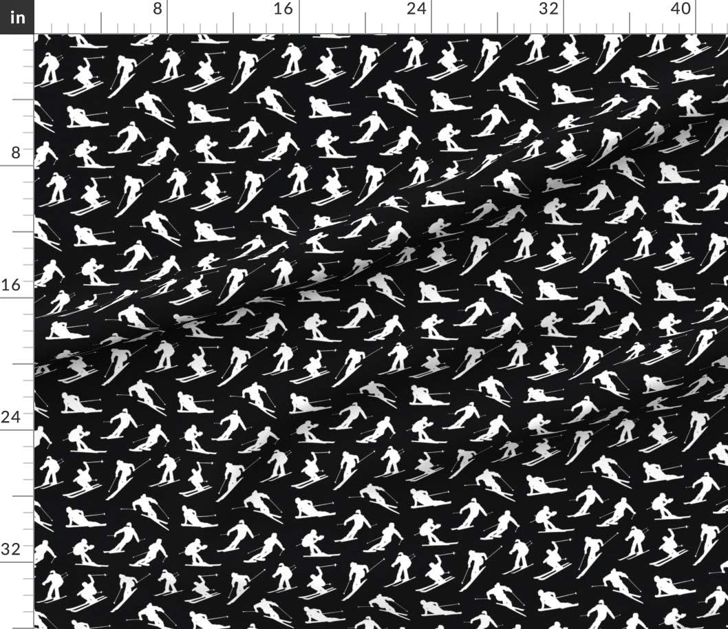 Spoonflower Fabric - Black Small Skiing Sport Ski Winter Outdoor Snow Cross Country Racing Printed on Petal Signature Cotton Fabric by The Yard - Sewing Quilting Apparel Crafts Decor
