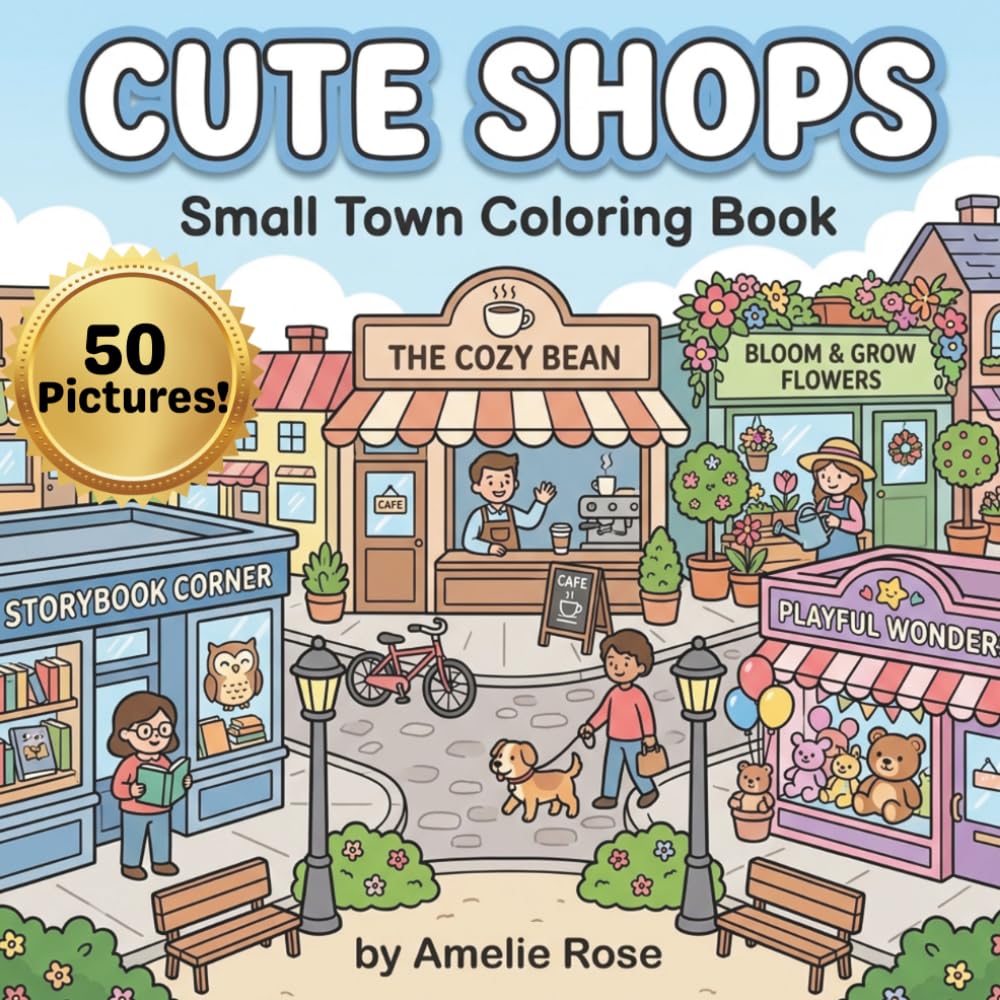 Cute Shops: Small Town Coloring Book (Cozy Coloring Book Collection)