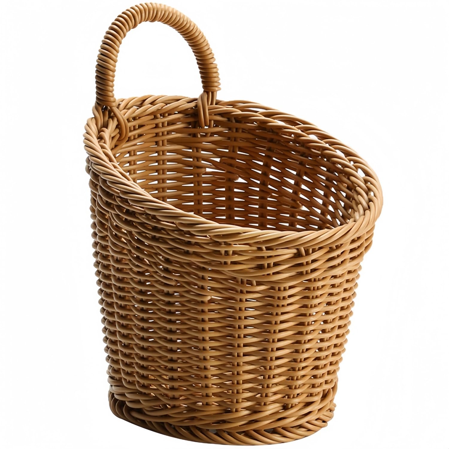 Imitation Rattan Woven Hanging Wall Basket Potato Garlic Onion Storage Basket, Wall Decorative Storage Basket Plastic Wicker Basket with Handle for Kitchen Fruits Vegetables - L