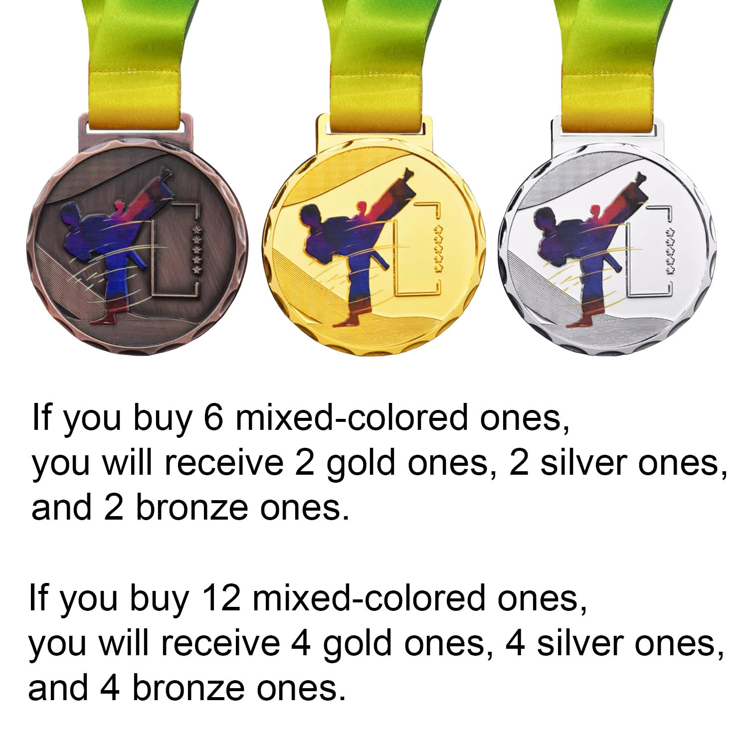 Medaglie per taekwondo, 1/6/12 pezzi, color oro, argento, bronzo, con nastrini per collo, per premi, 7,9 cm, medaglie per il primo secondo e terzo premio per sport, competizioni, stile
