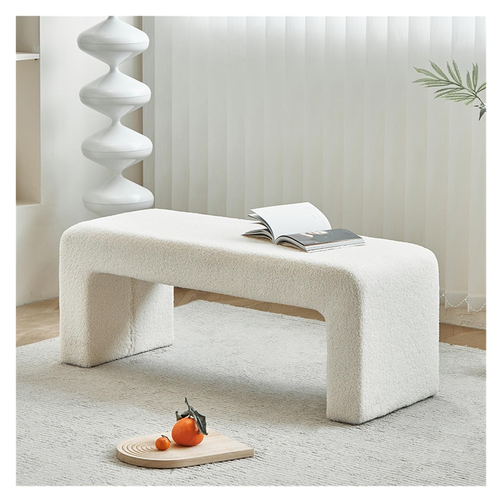 Moderne gepolsterte Bettbank, Eingangs-Ottomane für Schuhe, Bouclé-Stoffmöbel, stilvolle weiße Bank für Schlafzimmer und Wohnzimmer (120 x 40 x 45 cm) Küche, Haushalt & Wohnen