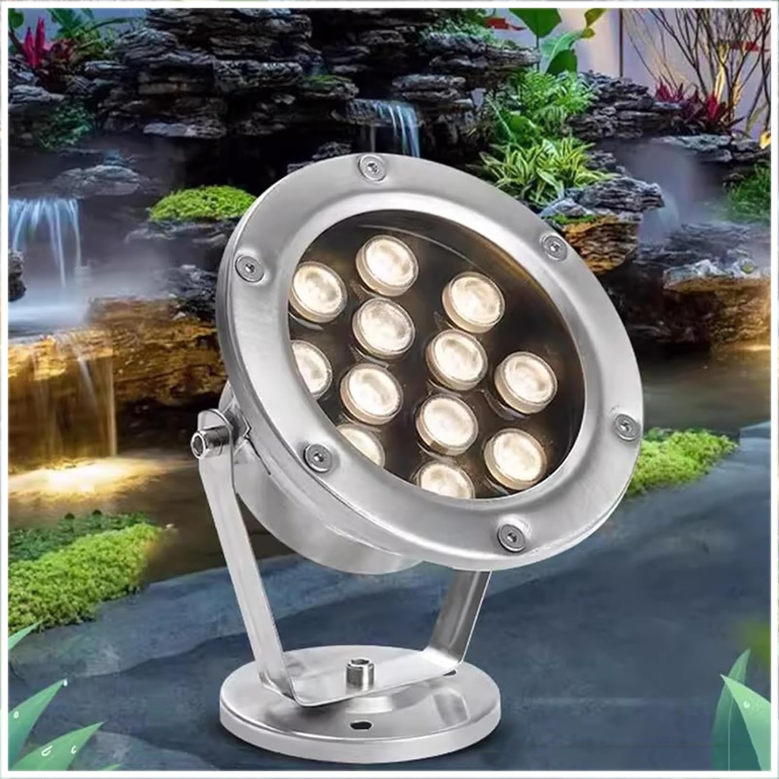 Oświetlenie podwodne - reflektor LED 12 V, wodoodporne podwodne oświetlenie fontannowe IP68, regulowany obrót zewnętrzny krajobraz, do dekoracji imprez basenu akwariowego (zielony, 15 W)