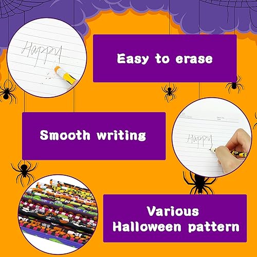 Miniatura 3 de Surtido de 80 lápices de Halloween con borrador, lápices de madera coloridos en diseño de Halloween, recuerdos de fiesta de Halloween para niños,
