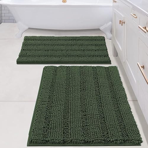 Miniatura 189 de H.VERSAILTEX Alfombras de baño antideslizantes extragruesas de felpilla a rayas 24" x 36" Absorbentes, antideslizantes, suaves, esponjosas