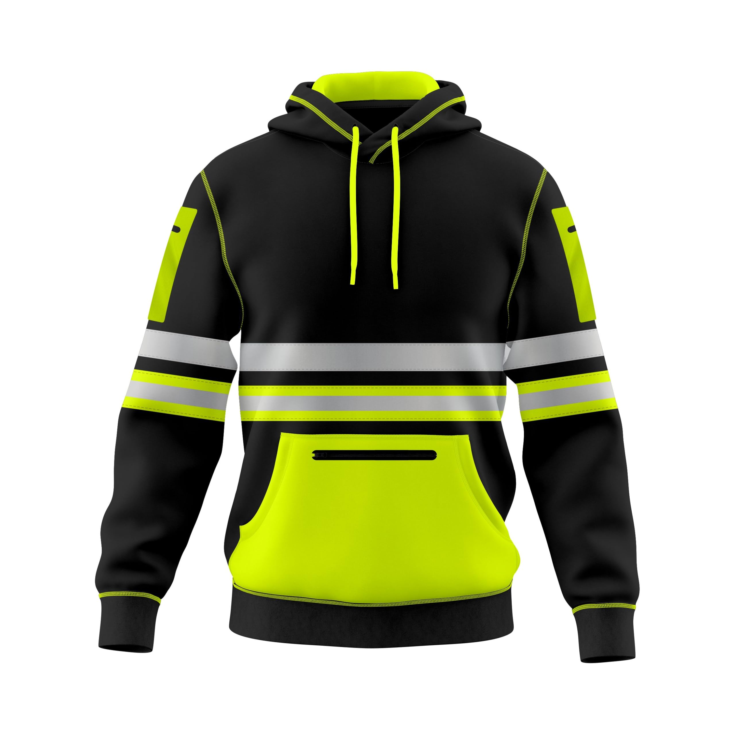 Toro Activa Mens Hi Vis Work Wear Pullover Hoodie Safety Reflective Tape High Viz Sweatshirt Hoodie High Visibility Top Multi Zipper Pockets S-2XL