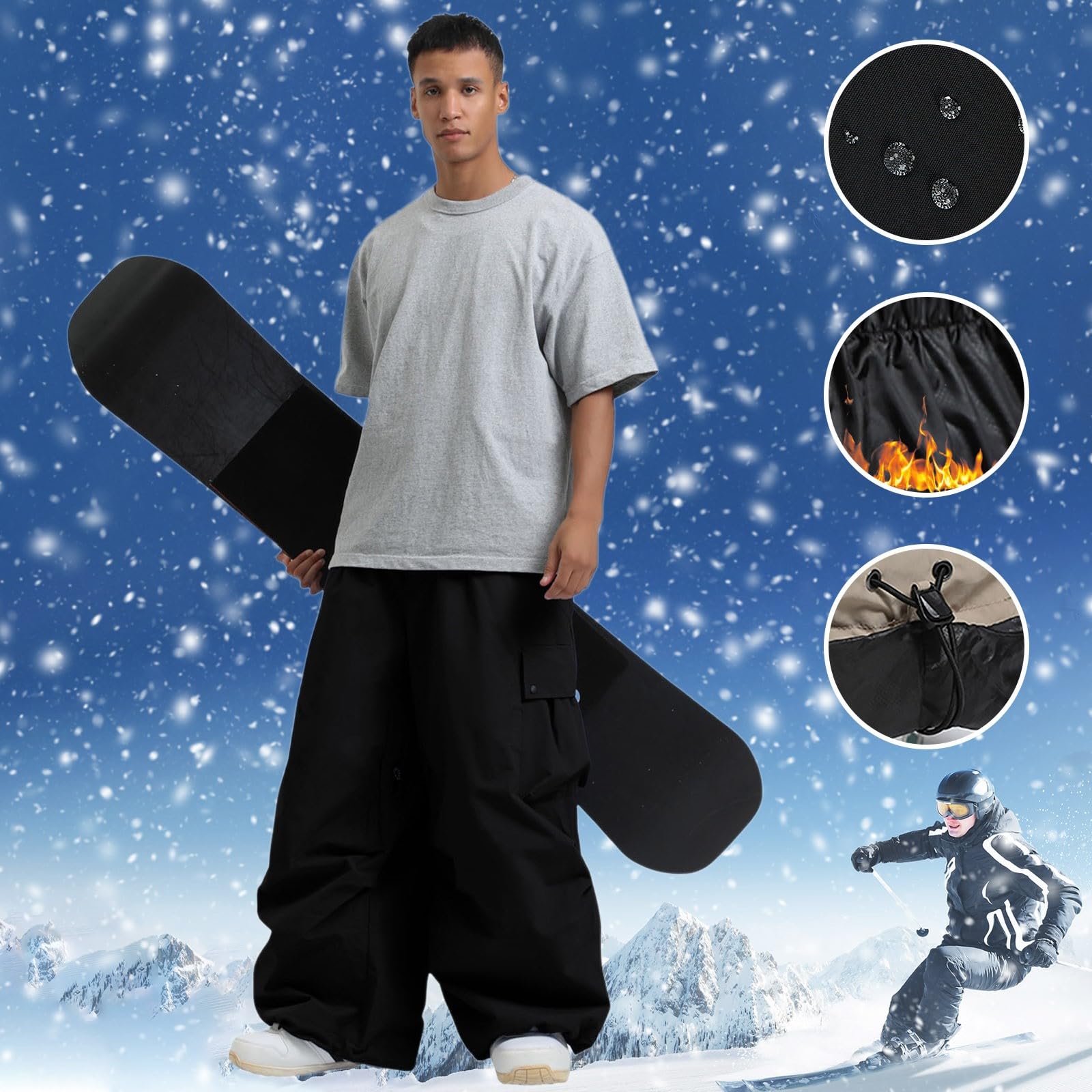 Generisch Snowboardhose für Herren, Baggy, Wasserdicht, Ski Hosen, Schnee-Cargohose, Warme Isolierung, Skihose, Winterhose, Atmungsaktiv, Snowboard Hose, Outdoor Schneehose