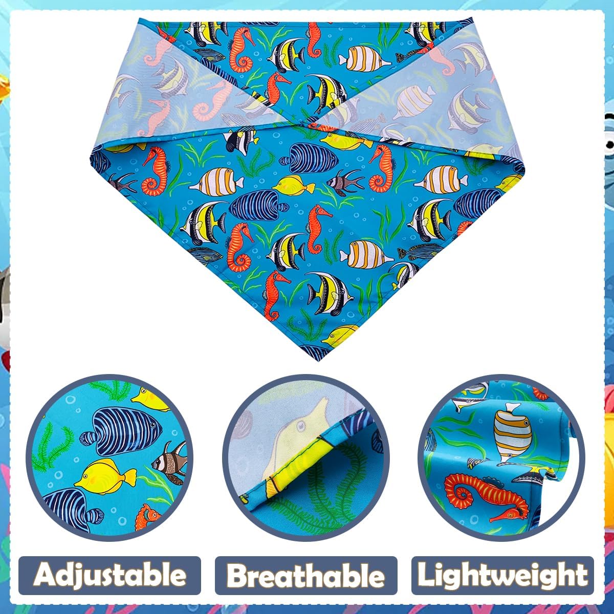 50PCS Big Dog Bandanas 33Inch Ocean Summer Blue Bulk for Large XL Breed Dog Kerchief Triangle Bibs Scarves Selvedge Sewing Stitching Edge Hemming Stitch Seam for Grooming Accessories