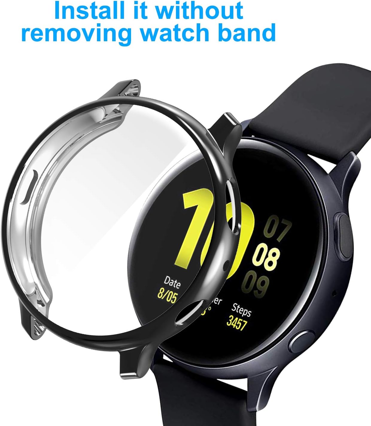 Compatible with Galaxy Watch Active 2 Case 44mm, 4 Pack Full Coverage TPU Bumper Screen Protector Case Soft Protective Cover for Samsung Galaxy Active 2 44mm Smartwatch (Clear/Black/Rose Gold/Silver)