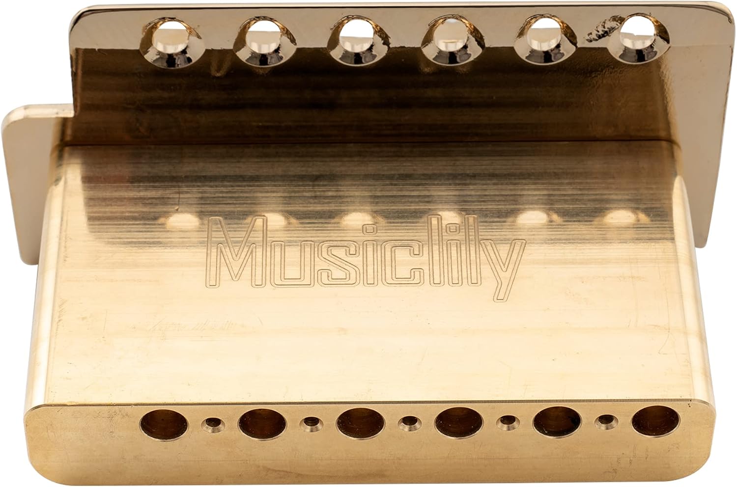 Musiclily Pro 52.5mm Modern 6-Screw Tremolo Bridge 40mm Solid Brass Block for Squier Strat Style Electric Guitar, Gold