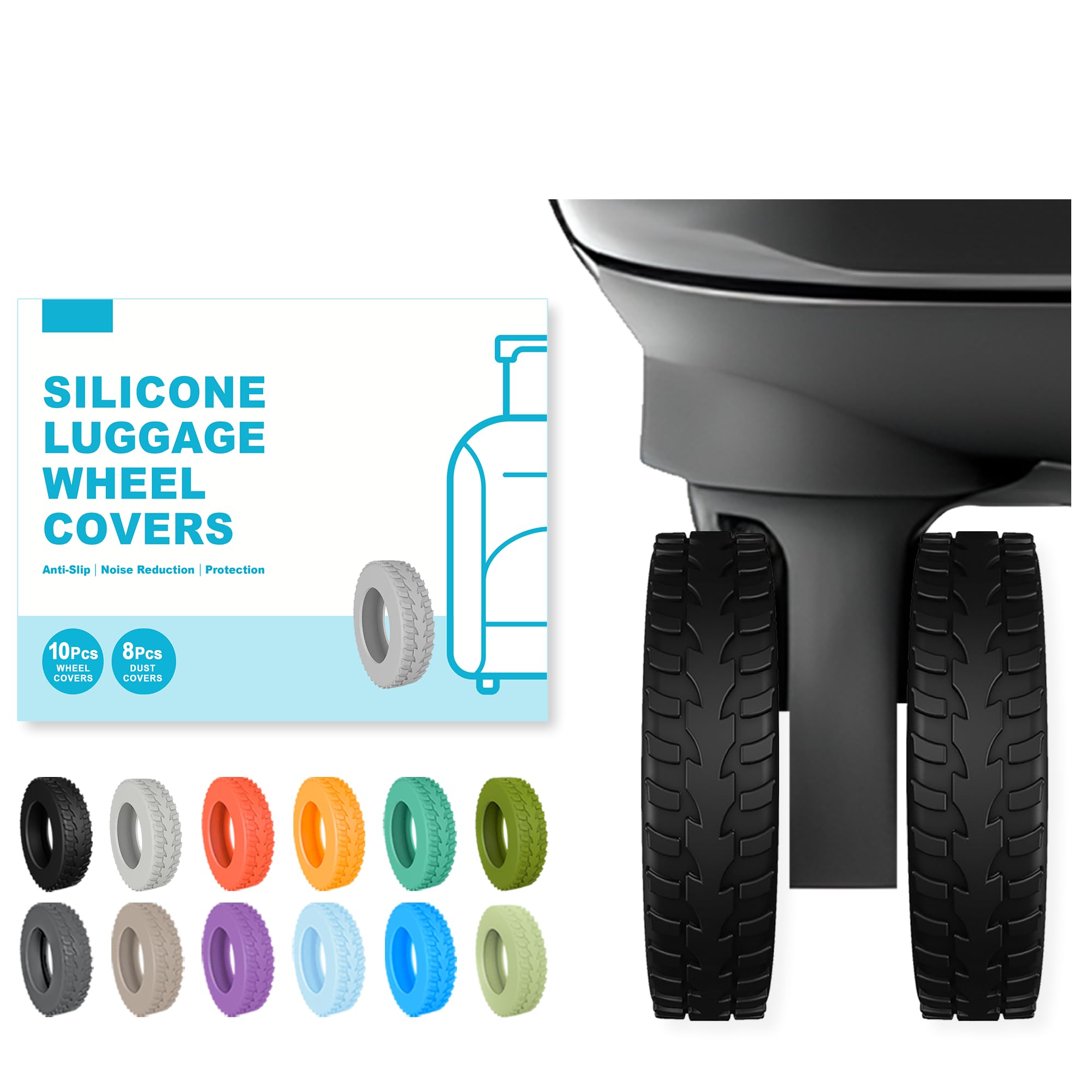 Photo 1 of 10-Pack Upgrade Luggage Wheel Covers, Silicone Protective Covers for 2-2.4" Suitcases Spinner Wheel, Wear-Resistant, Anti-Noise, Thickened Protector, Travel Accessories(Black)