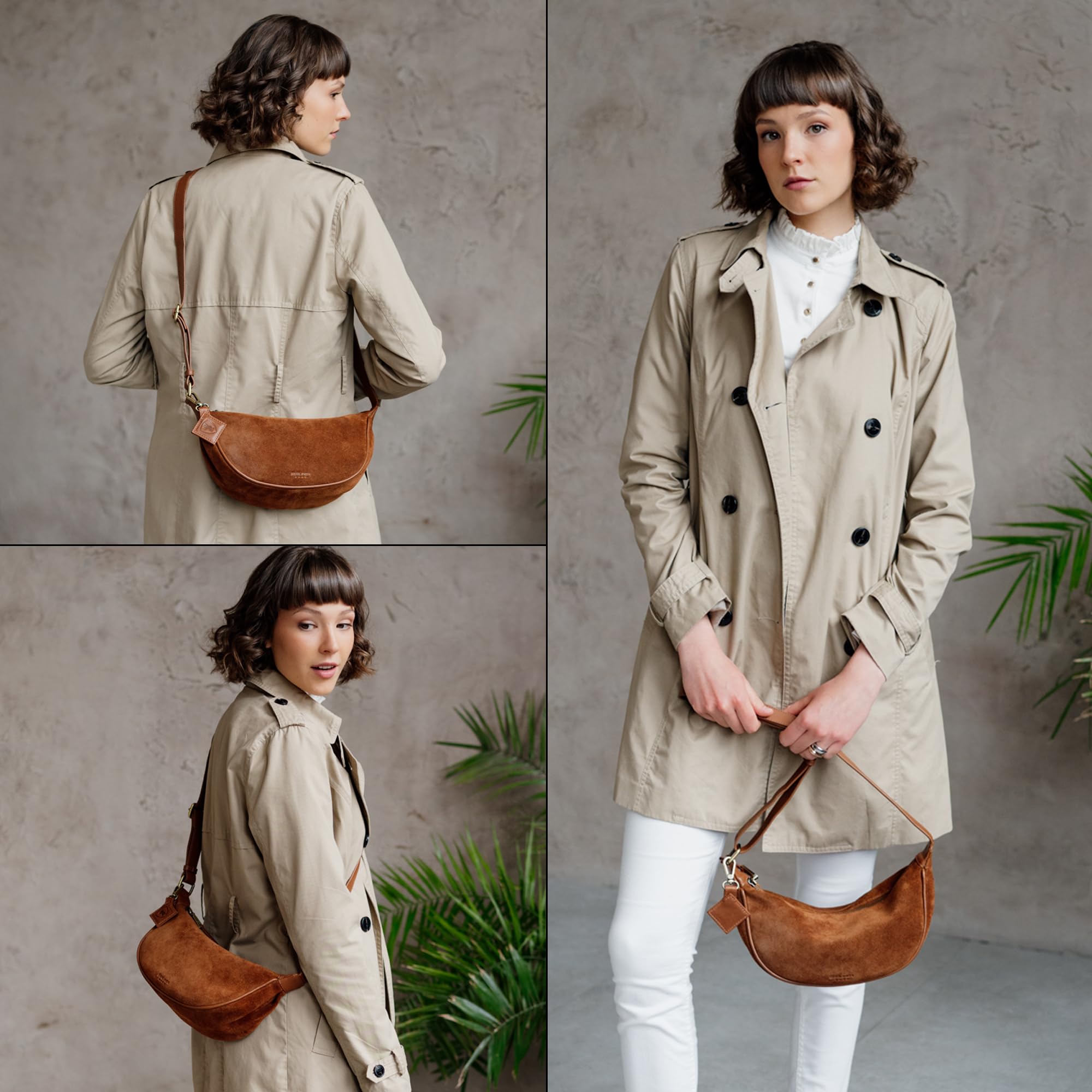 Berliner Bags Crossbody Luna, Halbmond Tasche aus Leder, Moon Bag, Umhängetasche, Schultertaschen für Damen