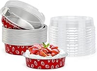 Vista 24 de Beasea Paquete de 20 Moldes para Cheesecake con Tapas, 8 Oz, 4 Pulgadas Moldes Redondos de Papel de Aluminio para Tartas, Contenedor para Muffins