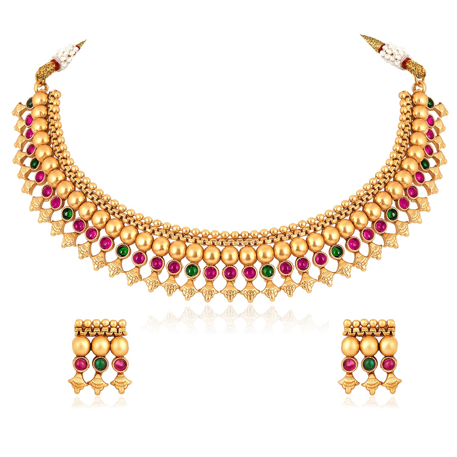 Aheli Gold Plated Kundan Jewelry Set - Choker Necklace, Earrings & Maang Tikka Ethnic Gift For Women