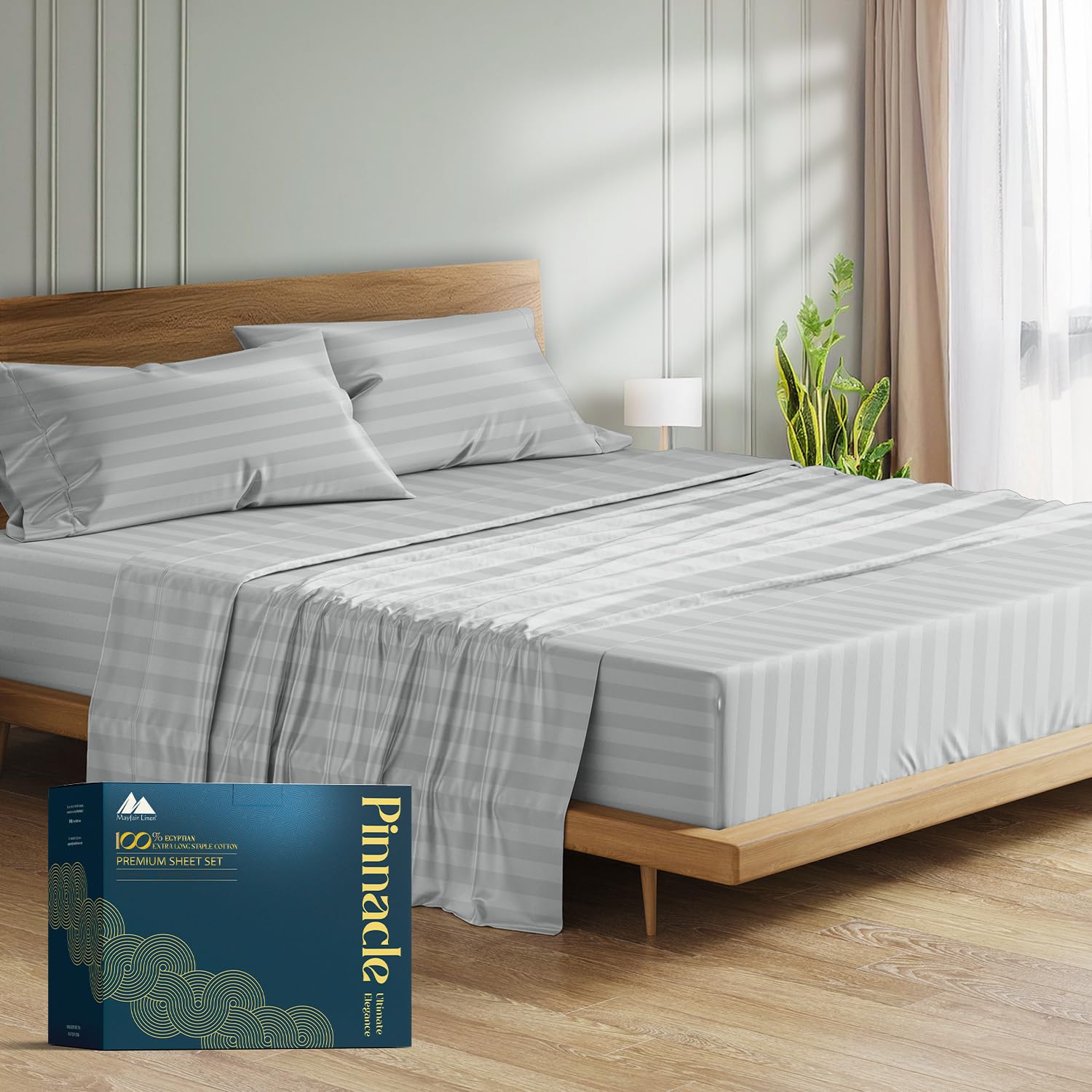 Mayfair Linen 100 Egyptian Cotton Damask Sheets Queen Size - 1500 Series Queen Size Sheets Set Egyptian Cotton