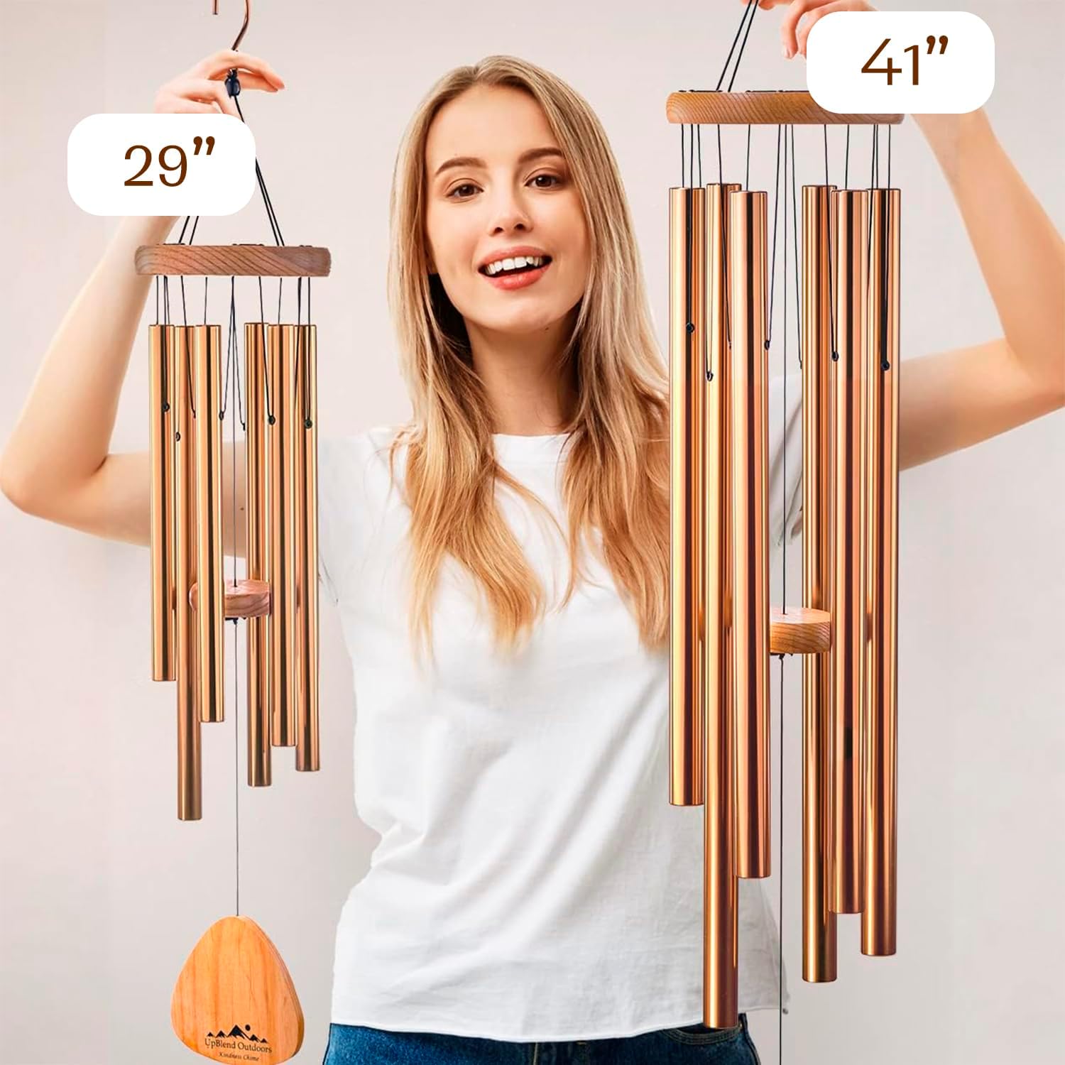 UpBlend XL Wind Chimes for Outside Gift – Deep Tone Wind Chime with Decorative Stone – Garden and Patio Décor for Porch or Yard, Elegant Outdoor Ornament, Meaningful Gift for Neighbors. 41” Bronze.