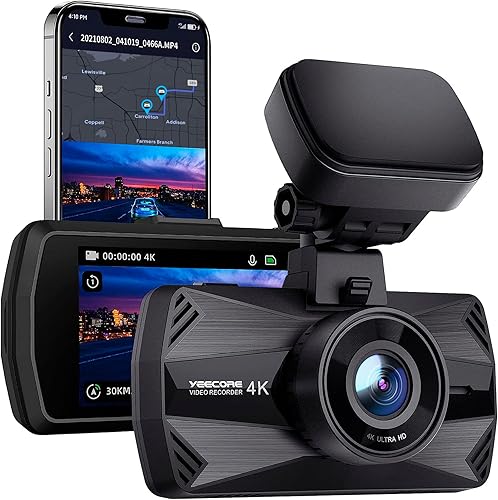 YEECORE Cámara de tablero D21 4K, cámara de visión nocturna para automóviles, cámara de tablero 5G WiFi GPS integrada, cámara de tablero de coche