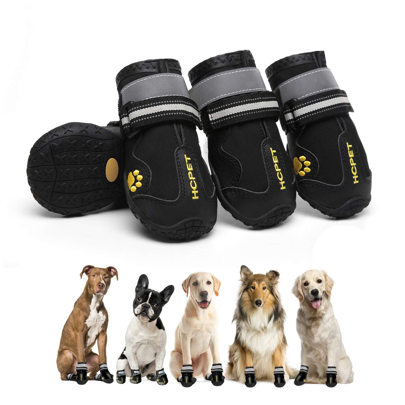 Hcpet Dog Shoes, Dog Boots for Small Dogs, Waterproof Medium Dog Booties Paw Protector for Summer Hot Pavement, Winter Snowy Day, Outdoor Walking, Indoor Hardfloors Anti Slip Sole Black Size 4