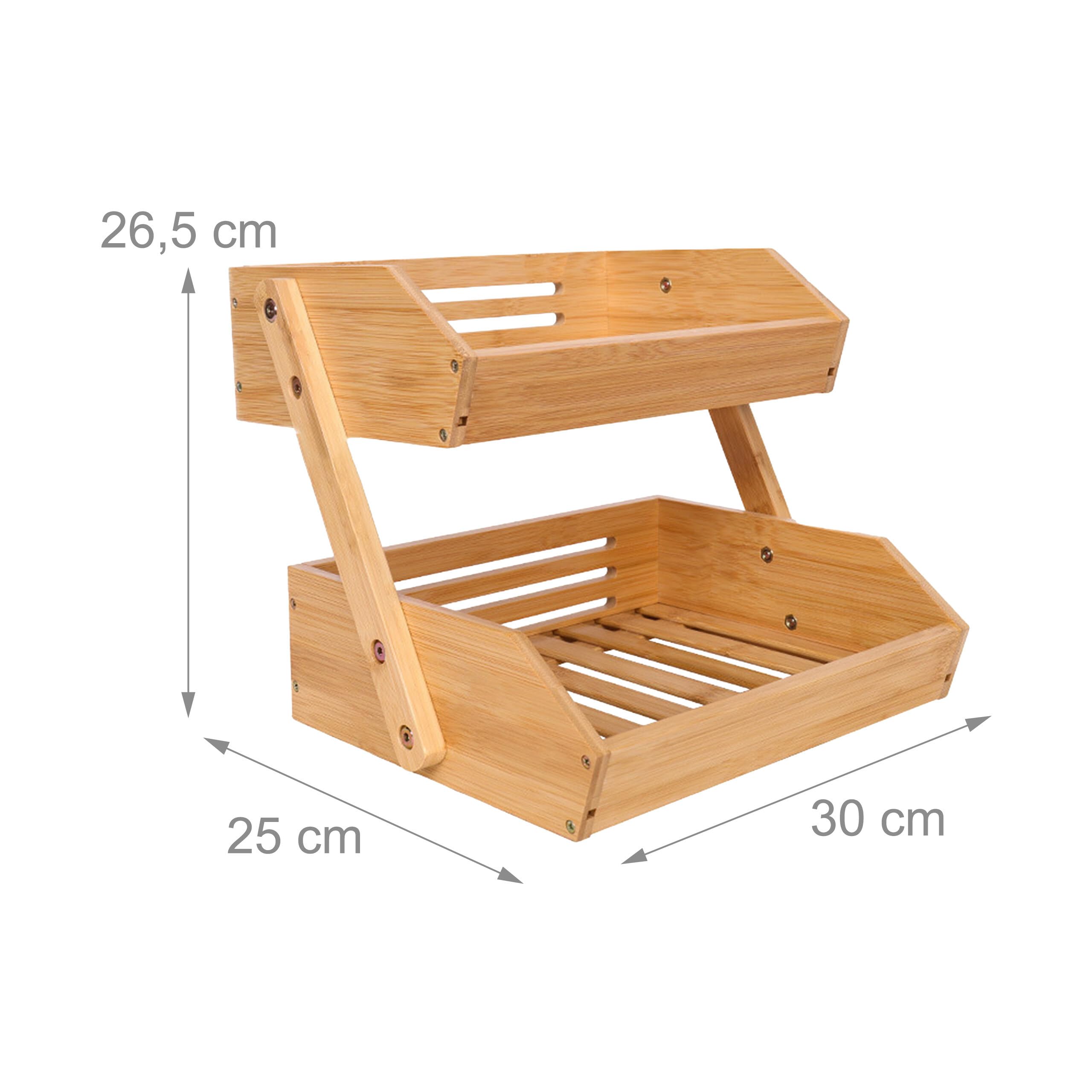 Relaxdays Etagere de bambú para fruta, 2 niveles, 26,5 x 30 x 25 cm, bandeja para frutas, verduras y repostería.