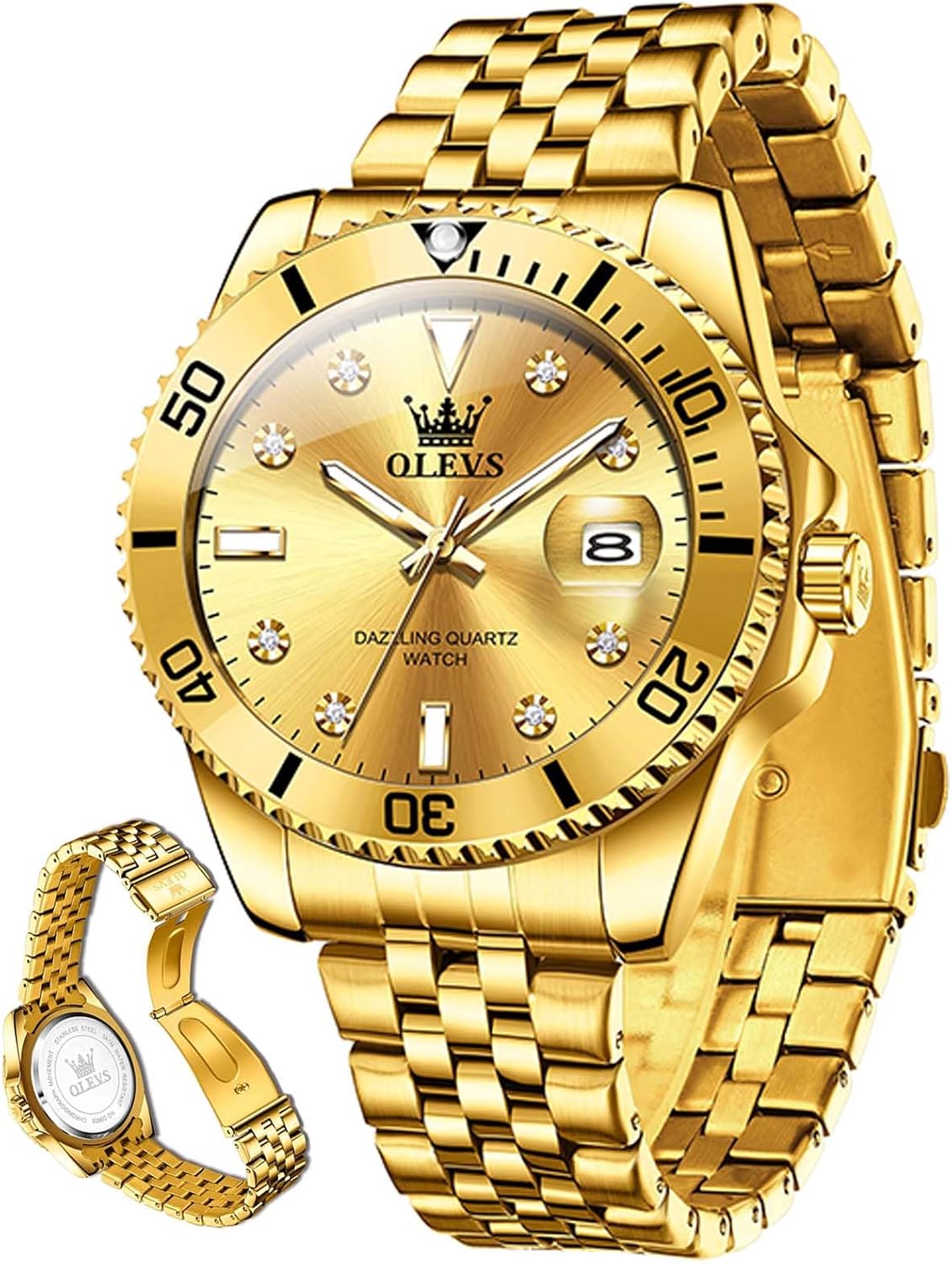 OLEVS Mens Watches Luxury Business Analog Quartz Watches for Men with Stainless Steel Dress Date Waterproof Luminous Wrist Watches