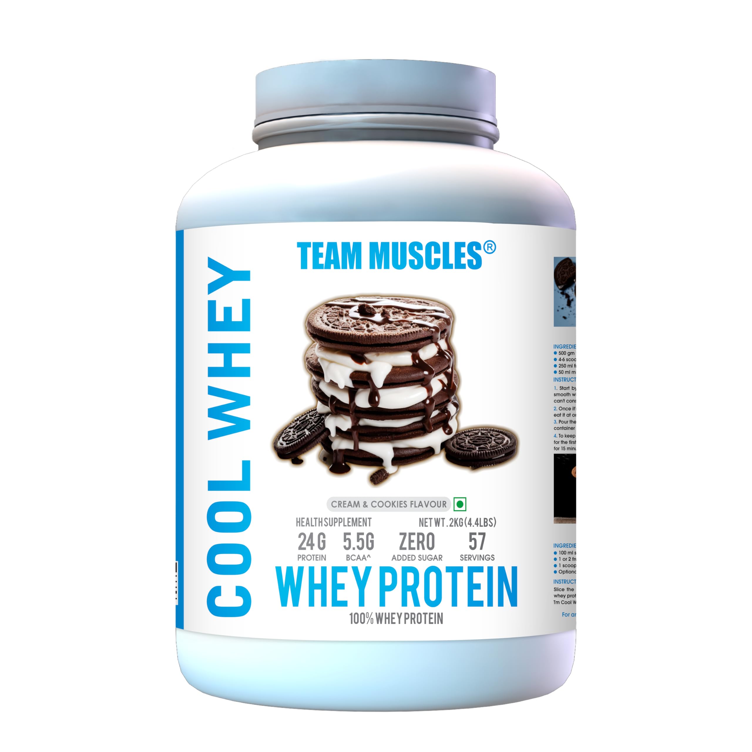 TM WITH TEAM MUSCLES Cool Whey 100% Whey Protein,2Kg,Whey Protein,Cool Whey Protein,Gold Whey,Tm Supplement(Cookies And Cream,Po1)