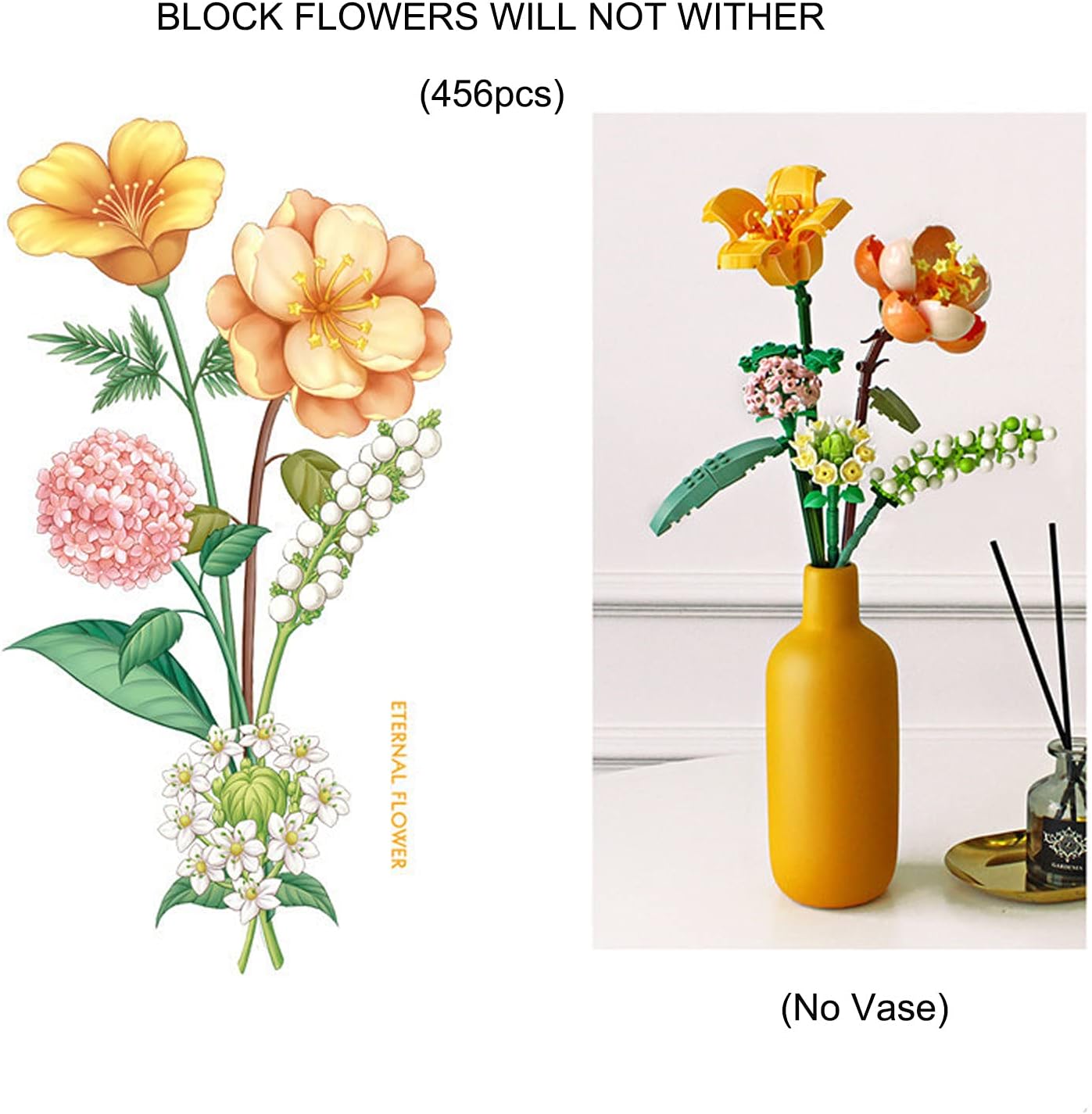 Seyaom Flowers Bouquet Sets Mini Artificial Flowers Building Blocks for Gifts, DIY Bouquet Building Bricks for Adults/Teens NOT Compatible with Lego (Lilies)