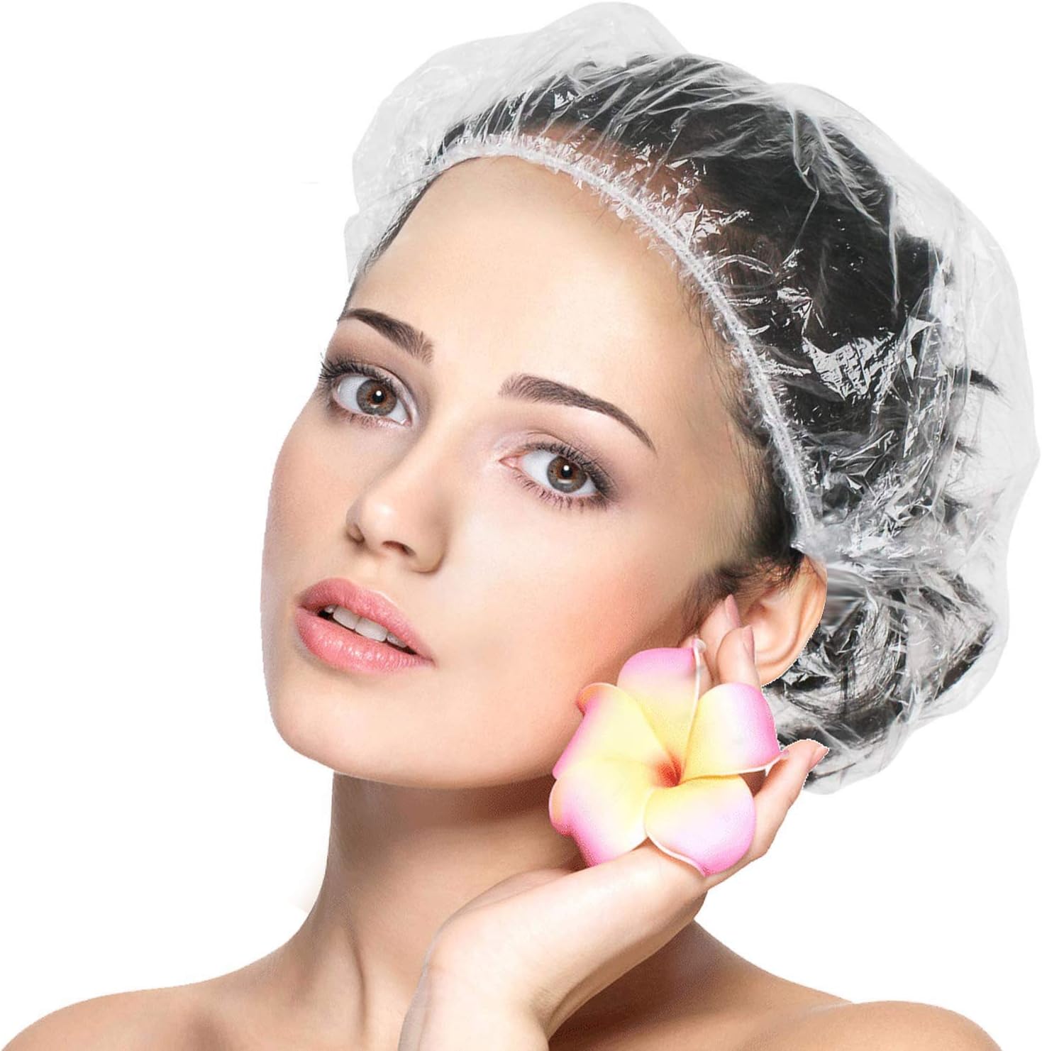 - eAmaze Shower Cap (Pack of 100) Free Size - Reusable Shower Caps for Men Women, Larger Thicker Waterproof and Individually Wrapped, Hair Bath Caps for Hotel and Spa, Hair Salon, Home Use, Portable Travel