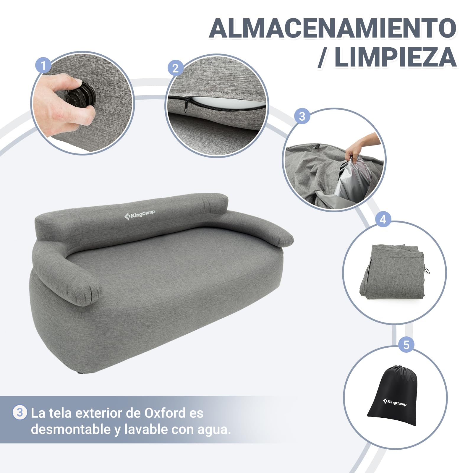 KingCamp Sofá Inflable 2 Asientos con Bomba de Pedal Durable,Tela Desmontable y Lavable, para Camping Familiar Jardín Festival de música