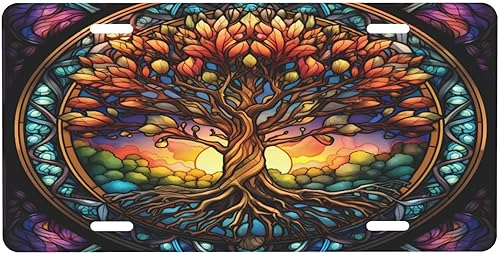 Miniatura 8 de Árbol de la vida - Placa de matrícula colorida abstracta divertida de aluminio para placas delanteras decorativas, impermeables, sin óxido, A: