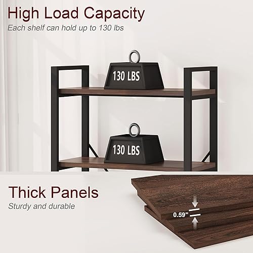 Vista 3 de FATORRI Estantería industrial de 5 niveles, estantería rústica Etagere para exhibición, estantería vintage de madera y metal, estantes altos