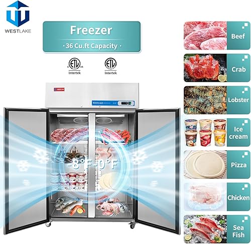 Miniatura 2 de WESTLAKE Congelador comercial de 48 pulgadas de ancho 2 puertas de 2 secciones de acero inoxidable Alcance en puerta sólida Ventilador Refrigeración