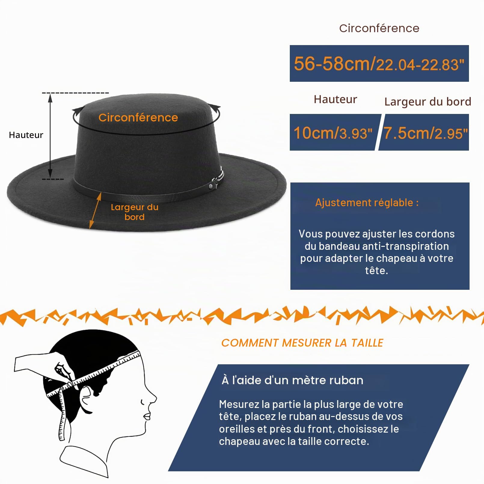 EOZY Chapeau Fedora Classique en Feutre à Large Bord Plat pour Femme et Homme