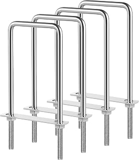 Uonlytech 4pcs Square U Bolts with Frame Plates and Nuts: 3/8'' X 3'' X 7'' Stainless Steel Bend U Bolt U Clamp Bolts Plumbers Strap Fixing Brackets for Wood Sailboat Trailers Tube