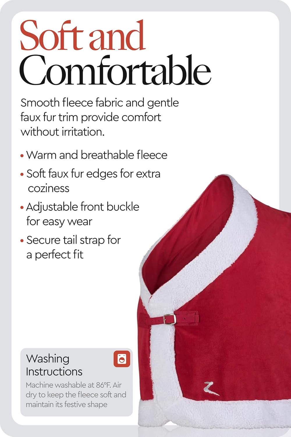 HORZE Santa Christmas Fleece Horse Cooler Blanket with Faux Fur - Red - 78 in