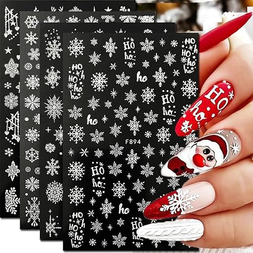 8 hojas de calcomanías de arte de uñas de copo de nieve 3D calcomanías de invierno autoadhesivas diseños de purpurina para uñas calcomanías de