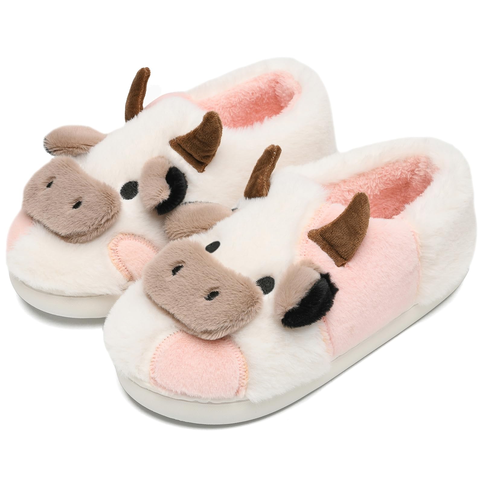 Cow Slippers for Women and Men, Fluffy Cute Cozy Cartoon Cow Cotton House Slipper Womens Milky Cows Animal Preppy Funny Furry Kawaii Bedroom Pillow Cloud Slippers for Women Indoor and Outdoor