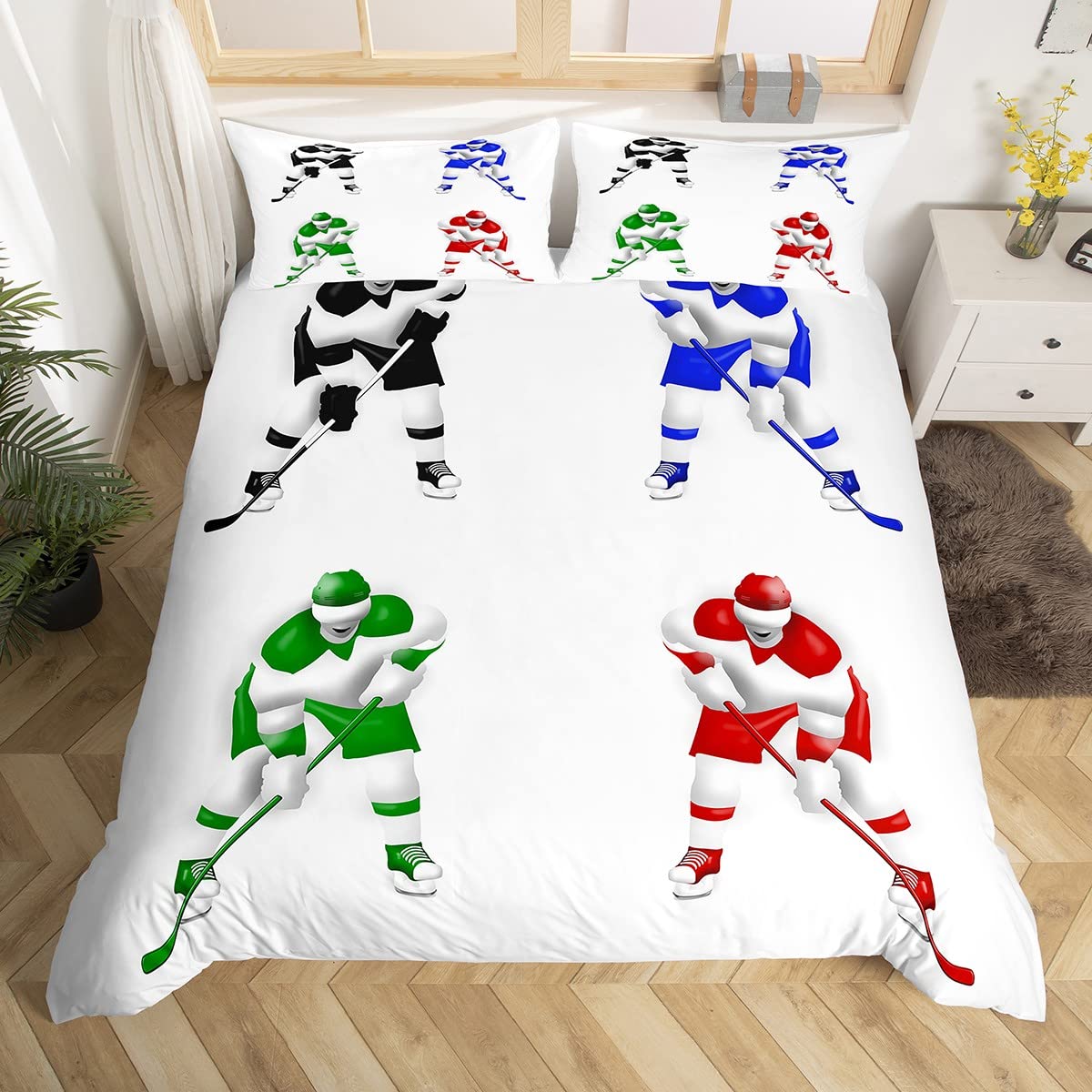 Parure de lit de hockey sur glace 3 pièces blanche pour lit enfant