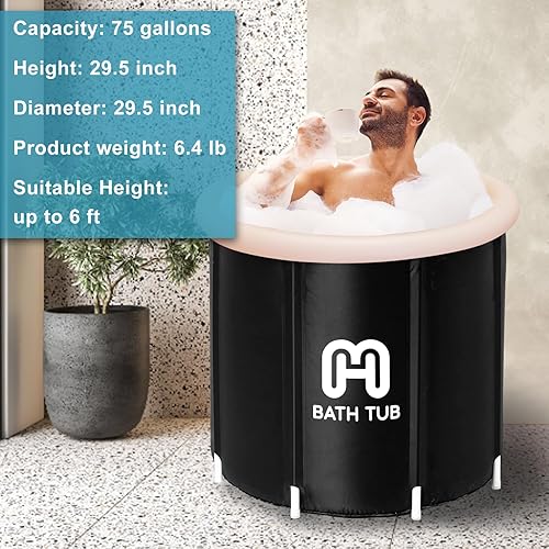 Miniatura 8 de Bañera plegable portátil para adultos, bañera de hidromasaje, bañera plegable independiente, bañera de hidromasaje con cojín (29.5 x 29.5 x 29.5