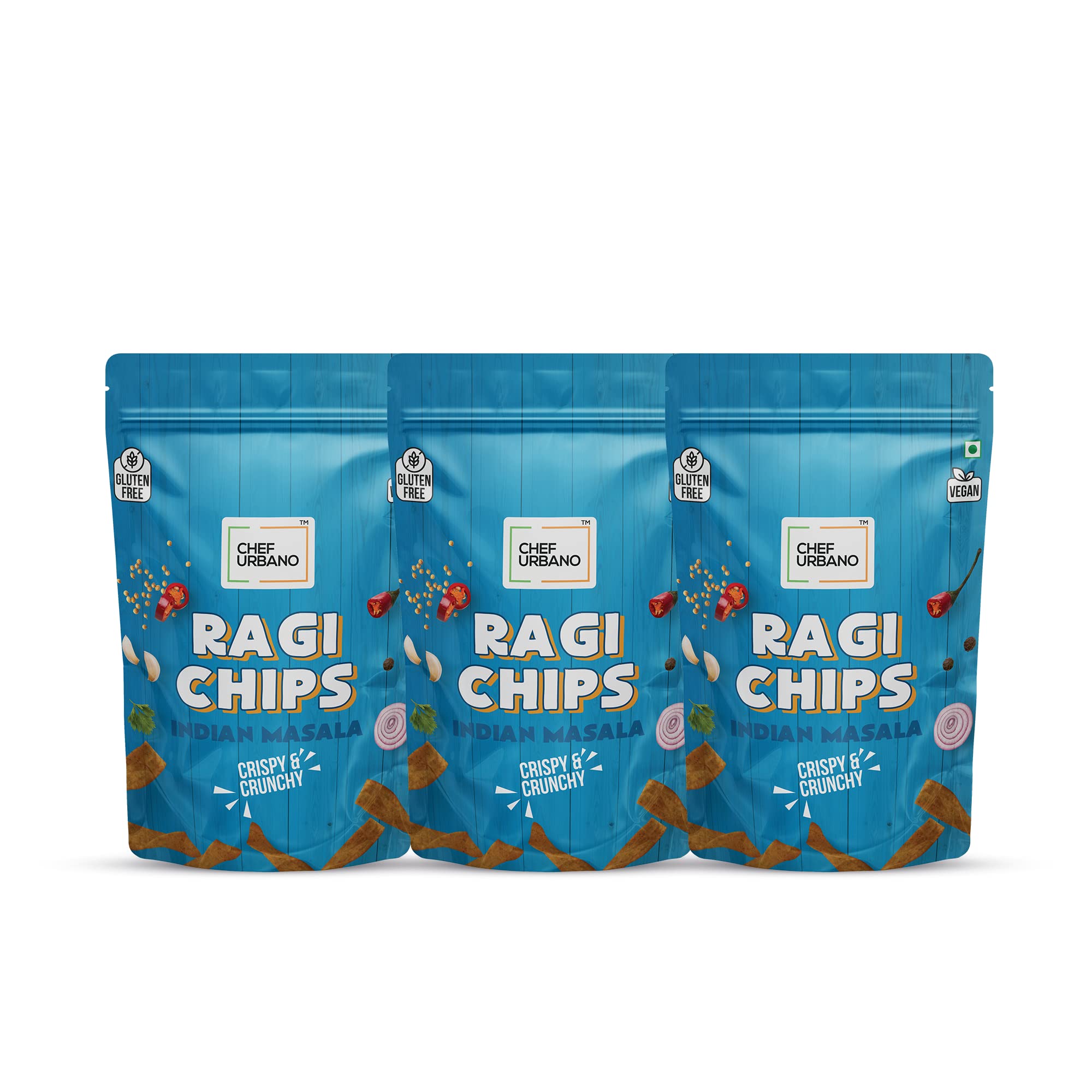 Chef Urbano Ragi Chips Indian Masala 85g Pack of 3 | Gluten Free | | Vegan | Low GI| Crunchy Healthy Snacks | High Protein and Fiber Rich | Good for Diet | Good for Kids (B0BZKVM1HD) Amazon Price History, Amazon Price Tracker