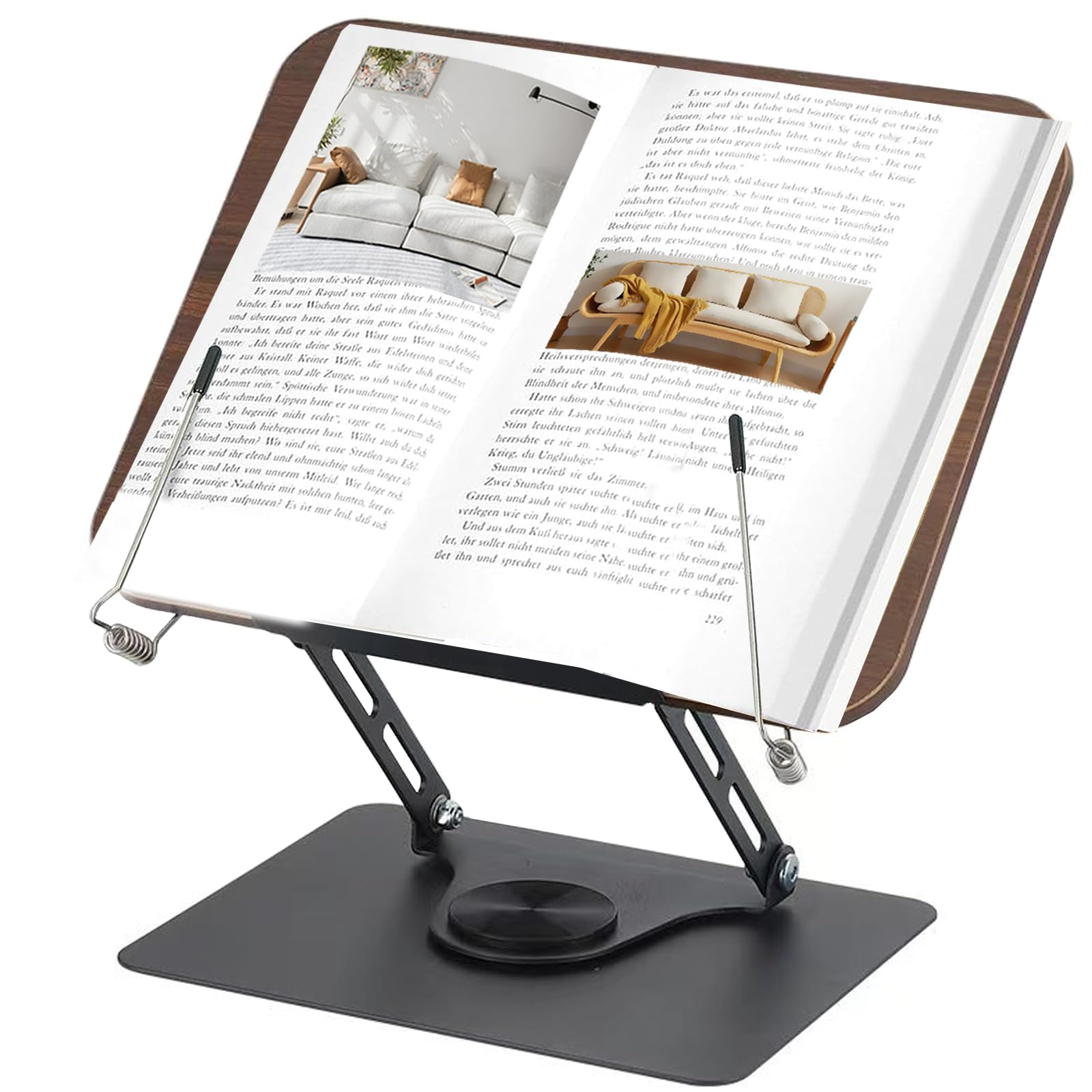 Leggio In Legno Pieghevole Con Base Girevole 360° - Supporto Per Libri, Tablet E Laptop, Regolabile Per Cucina, Ufficio E Studio - Foto 10