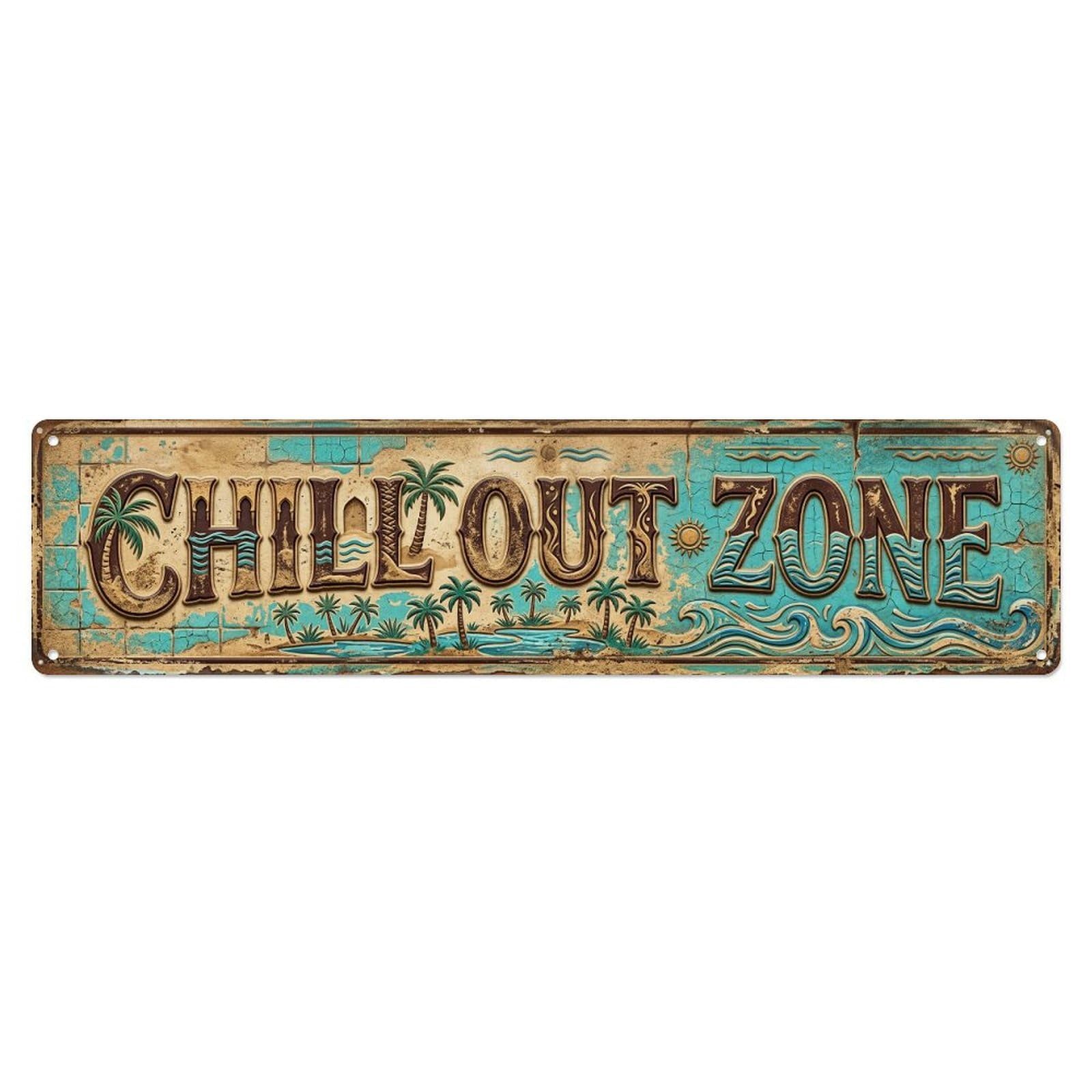Chill Out Zone Worn 3 Metal Tin Skinny Sign Plaque Wall Decor for Cafe, Club Bar, Office, Home Garden Metal Poster 4x16Inch