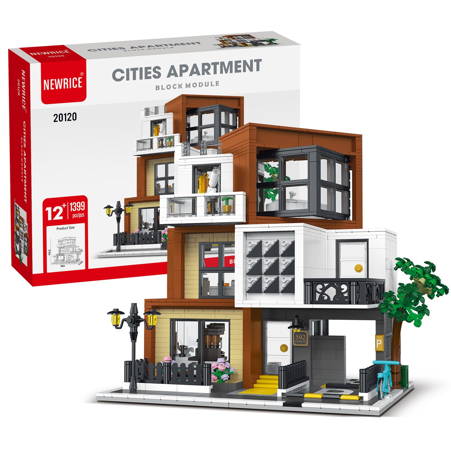 NEWRICE Kit di costruzione dell'architettura moderna di ville con luci LED, 3 livelli di blocchi di costruzione di ville di stampo giocattolo, per 12+anni adolescenti, adulti (1399 pezzi)